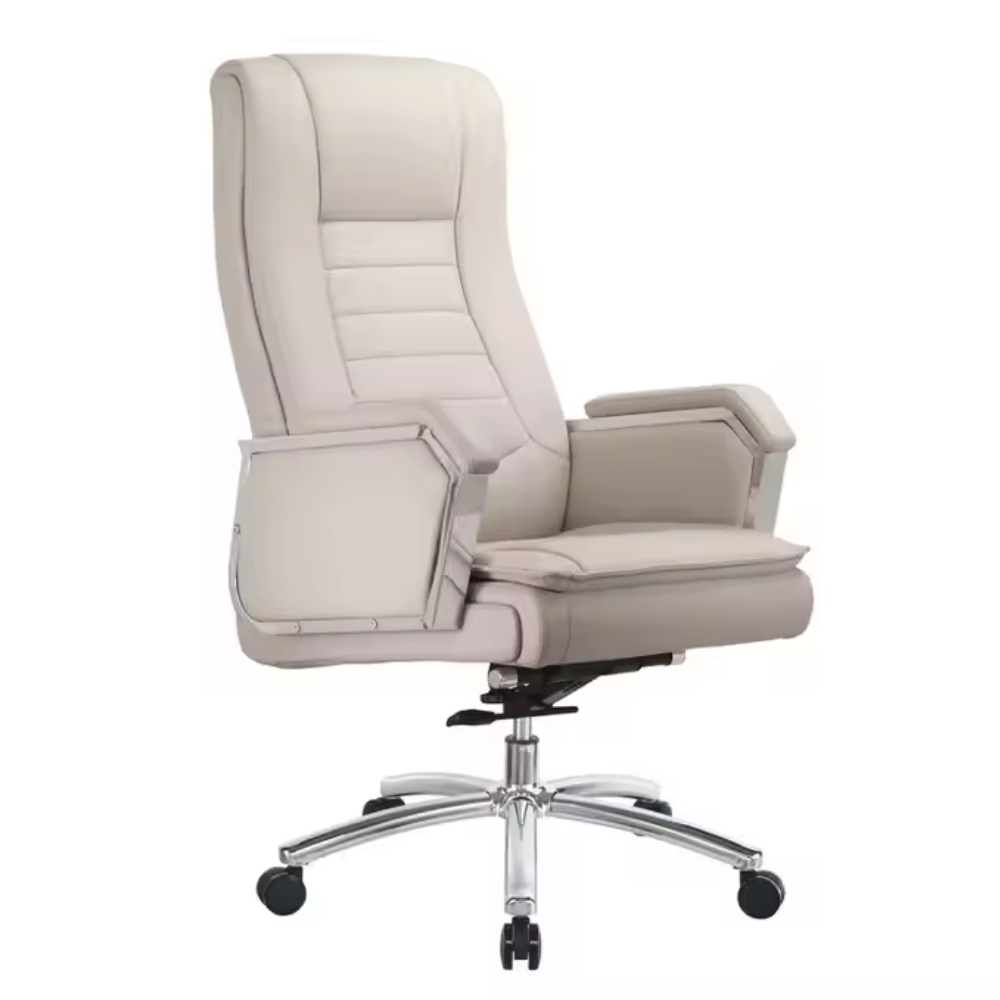 119 609A Premium White Boss Office Chair – High-Back PU Leather, Chrome Base, and Ergonomic Foam Comfort - Image 1