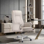 609A Premium White Boss Office Chair – High-Back PU Leather, Chrome Base, and Ergonomic Foam Comfort - Image 4