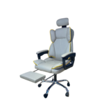 801 – PU Gray Ergonomic Executive Office Chair with Headrest & Footrest | Reclining Swivel Boss Chair - Image 9