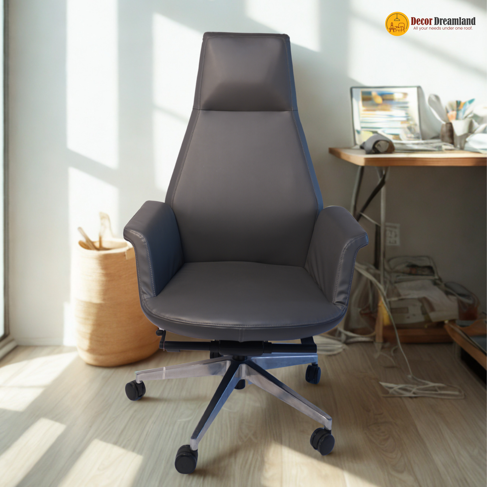 4 918A Black Executive Office Chair – Premium Imported Leather Ergonomic Chair for Conference & Workspace Elegance - Image 1