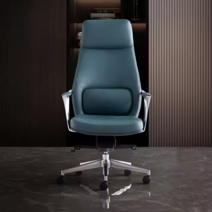 A211 High-Back Executive Office Chair – Adjustable Lumbar, Teal Upholstery, Aluminum Armrests & Tilt Lock Mechanism