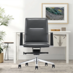 D111 Modern Executive Office Chair – Ergonomic Mid-Back Chair with Chrome Frame & Premium Comfort – Black - Image 2