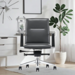 D111 Modern Executive Office Chair – Ergonomic Mid-Back Chair with Chrome Frame & Premium Comfort – Black - Image 3