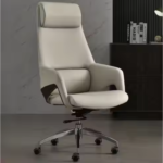 Executive Leather Office Chair A-203 White – Ergonomic High-Back Swivel Chair with Lift, Thick Cushion & Stylish Armrests – Black - Image 4