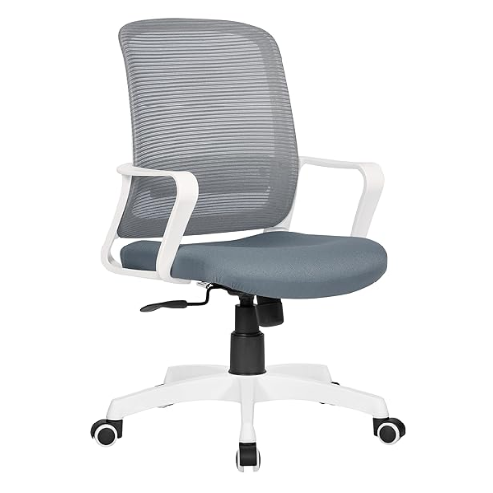 77 Office Chair 1939L โ Ergonomic Mid-Back Revolving Mesh Chair with Tilt Lock, Armrests & Chrome Base โ Gray - Image 1