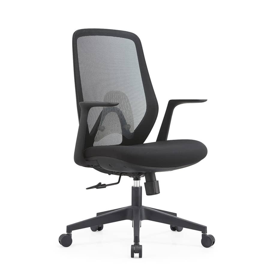 909 black Ergonomic Office Chair with Molded Foam, Mesh Back, and Nylon Base XY-909B Black Office Chair - Image 1