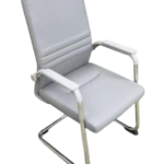 131C Premium Gray Visitor Chair – PU Leather with Chrome Base for Office & Reception Seating