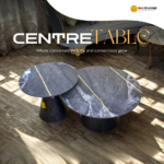 V08 – Modern Pair Round Coffee Table Set – Marble-Finish Rock Slab Tops with Iron Base for Living Room