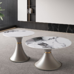 V05 – Modern Dual Round Coffee Table Set – Marble-Effect Slate Top with Luxury Iron Base for Living Room