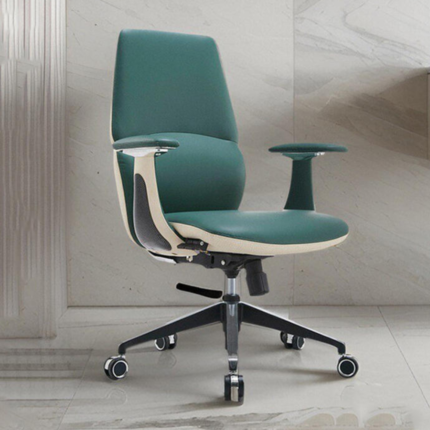 1803 B – Green Mid-Back Executive Leather Boss Manager’s Chair – Heavy-Duty Multifunctional Swivel Office Chair with Lift & Revolving Mechanism
