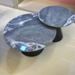 V08 – Modern Pair Round Coffee Table Set – Marble-Finish Rock Slab Tops with Iron Base for Living Room - Image 6