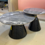 V08 – Modern Pair Round Coffee Table Set – Marble-Finish Rock Slab Tops with Iron Base for Living Room - Image 5