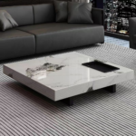 836 – Unique Design Natural Onyx Marble Coffee Table – Modern Luxury Square Center Table with Iron Base for Living Room - Image 2