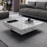 836 – Unique Design Natural Onyx Marble Coffee Table – Modern Luxury Square Center Table with Iron Base for Living Room - Image 3