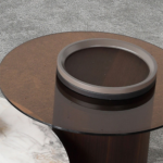 Y07 – Modern Pair Round Coffee Table Set – Glass & Marble-Effect Rock Slab Tops with Iron Base for Living Room - Image 4