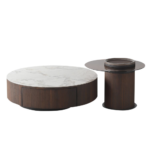 Y07 – Modern Pair Round Coffee Table Set – Glass & Marble-Effect Rock Slab Tops with Iron Base for Living Room - Image 5