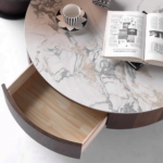 Y07 – Modern Pair Round Coffee Table Set – Glass & Marble-Effect Rock Slab Tops with Iron Base for Living Room - Image 6