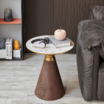 E18 – Modern Round Coffee Side Table with Storage | Slate Top & Iron Base for Living Room & Bedroom - Image 3