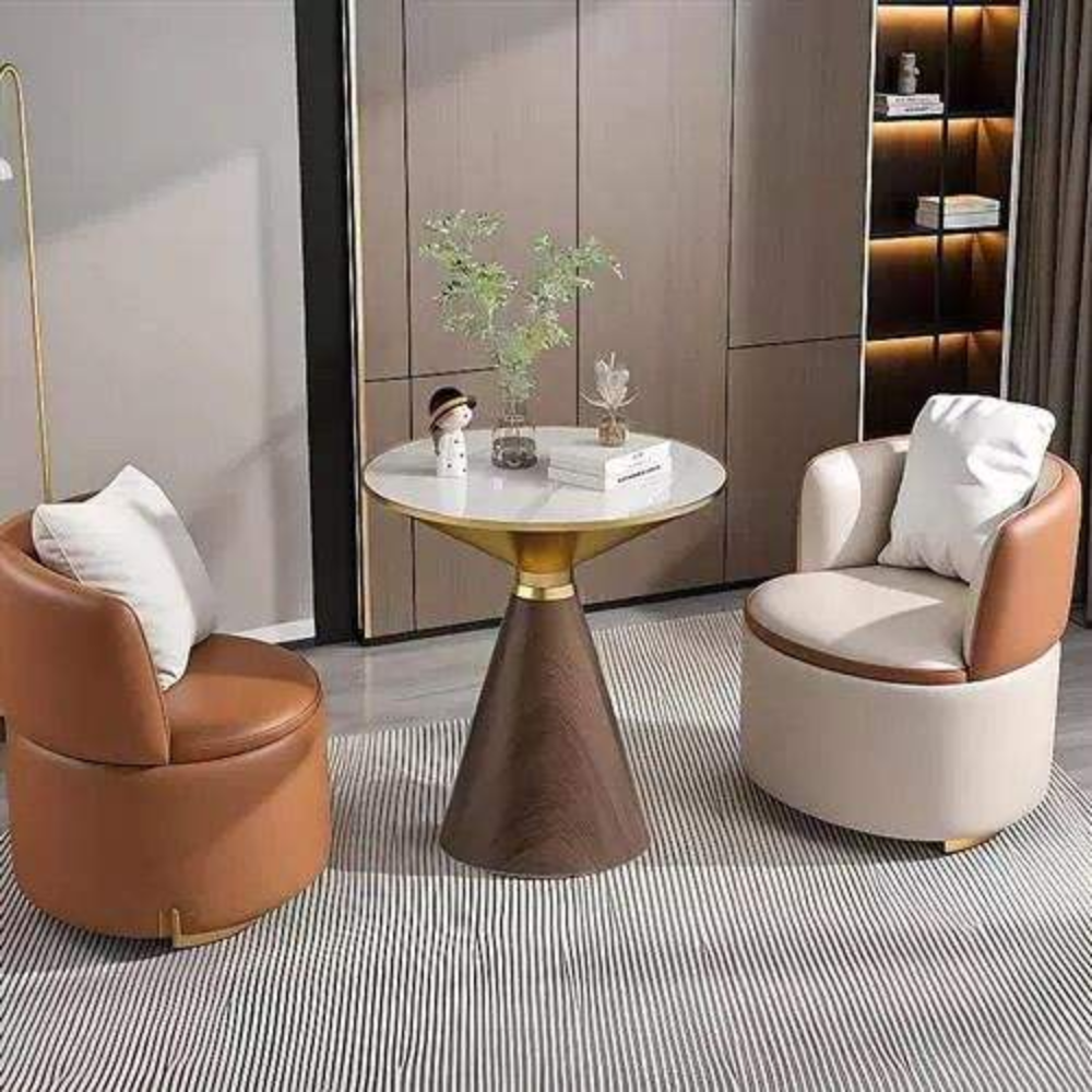 55 E18 – Modern Round Coffee Side Table with Storage | Slate Top & Iron Base for Living Room & Bedroom - Image 1
