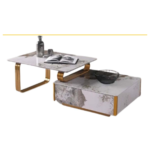 835 – Modern Champagne Rectangular Coffee Table Set – Rock Slab Top with Luxury Iron Base for Living Room - Image 6