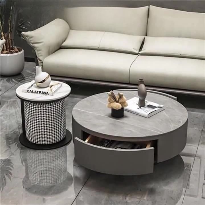 Gray Y04 – Luxury Modern Round Nesting Coffee Table Set with Sintered Stone Tops & Storage - Image 1