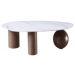 M132 – 54" Modern Extendable Coffee Table – White Sintered Stone Top with 3 Stainless Steel Legs & Free-Form Design - Image 3