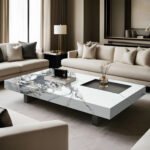 832 – Italian Style High-End Square Coffee Table – Rock Slab Top with Luxury Iron Base for Modern Living Room