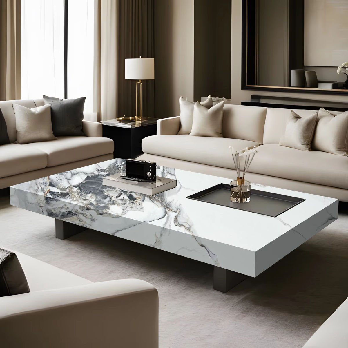 main_image_2-2 832 β Italian Style High-End Square Coffee Table β Rock Slab Top with Luxury Iron Base for Modern Living Room - Image 1