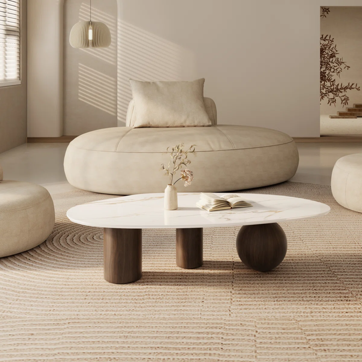 main_image_2 M132 β 54" Modern Extendable Coffee Table β White Sintered Stone Top with 3 Stainless Steel Legs & Free-Form Design - Image 1