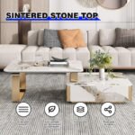 835 – Modern Champagne Rectangular Coffee Table Set – Rock Slab Top with Luxury Iron Base for Living Room - Image 8