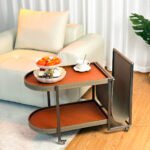 C21 – Luxury Modern Storage Trolley Side Table – Saddle Leather with Iron Frame, Wheels & Antique Design - Image 6