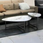 M127 – Modern Italian Design Coffee Table Set – Special Shaped Slate Top with Iron Base for Living Room