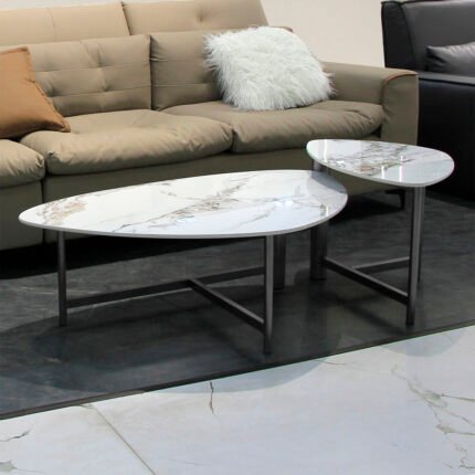M127 – Modern Italian Design Coffee Table Set – Special Shaped Slate Top with Iron Base for Living Room