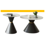 V01 – Modern Italian Design Dual Round Coffee Table Set – Rock Slab Top with Black Iron Base for Living Room - Image 16