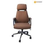 🪑 A 858-1 Brown – Modern Executive Office Chair | Premium PU Leather | Metal Legs | Ergonomic Design - Image 2