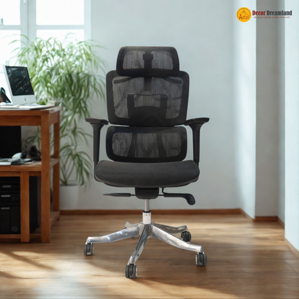 4 A2398L-GRAY â Premium Full Mesh Ergonomic Office Chair | Adjustable Back, 6D Armrest, 3D Headrest & Aluminum Base (Without Footrest) - Image 1