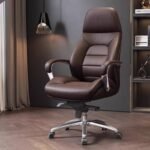 🪑 2305 A – Brown Leather Executive Office Chair | Classic Ergonomic Design | PU Upholstery | Aluminum Base | Rolling Swivel Chair