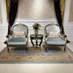 Emgrand Luxury Single-Seat Sofa – Wine Red Frame + Taiwan Champagne Gold Accents + Premium Template Fabric - Image 2