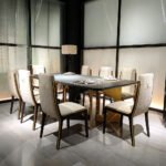 DT 09 - Luxury Versace-Inspired Dining Table – Natural Veneer Open Paint + Hollow Versace Pattern + Premium Head Base