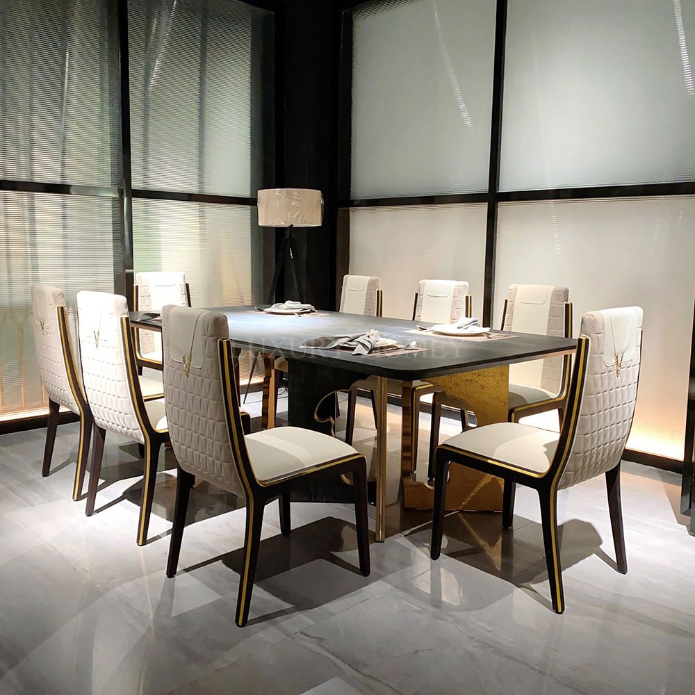 1 DT 09 - Luxury Versace-Inspired Dining Table – Natural Veneer Open Paint + Hollow Versace Pattern + Premium Head Base - Image 1