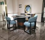 DT 11  -Blue Jade Luxury Stone Dining Table – Natural Veneer Base + Microfiber Accents + Premium Hardware Finish