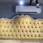 908 Luxury Bed Group – Warm Grey Frame + Imported Gold Oil Finish + Premium Template Fabric (Template Bed Tail) - Image 5
