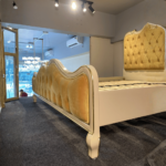 908 Luxury Bed Group – Warm Grey Frame + Imported Gold Oil Finish + Premium Template Fabric (Template Bed Tail) - Image 2