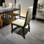 DC - 10  Luxury V-Logo Dining Chair – Open Paint Finish + Microfiber & Cloth Upholstery + Embroidery Detailing - Image 6