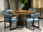 DT 11  -Blue Jade Luxury Stone Dining Table – Natural Veneer Base + Microfiber Accents + Premium Hardware Finish - Image 2