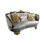 Emgrand Luxury 3-Seater Sofa – Wine Red Frame + Taiwan Champagne Gold Accents + Premium Template Fabric - Image 2