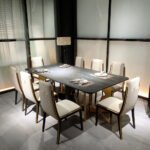 DC - 10  Luxury V-Logo Dining Chair – Open Paint Finish + Microfiber & Cloth Upholstery + Embroidery Detailing - Image 2