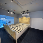 908 Luxury Bed Group – Warm Grey Frame + Imported Gold Oil Finish + Premium Template Fabric (Template Bed Tail) - Image 10