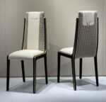 DC - 10  Luxury V-Logo Dining Chair – Open Paint Finish + Microfiber & Cloth Upholstery + Embroidery Detailing