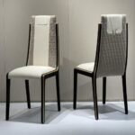 DC - 10  Luxury V-Logo Dining Chair – Open Paint Finish + Microfiber & Cloth Upholstery + Embroidery Detailing